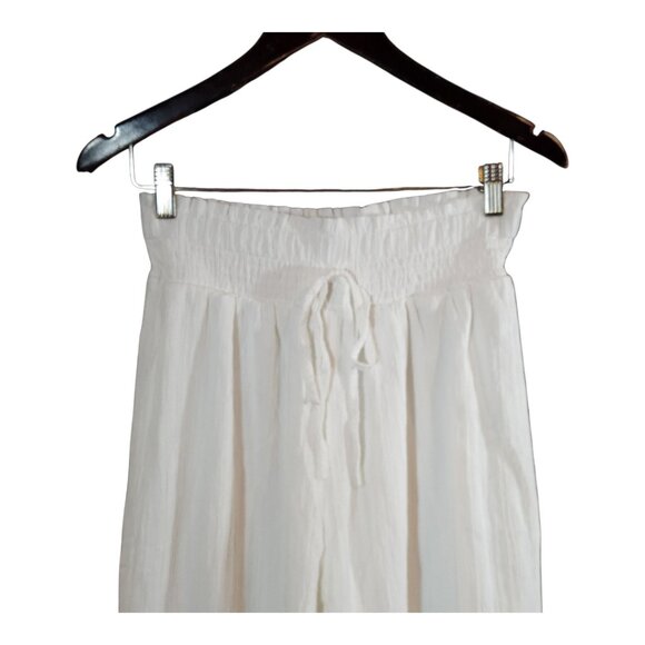 Emery Rose Textured High Rise Wide Leg Pull-on Pants in White Coastal Women's L - Picture 2 of 6